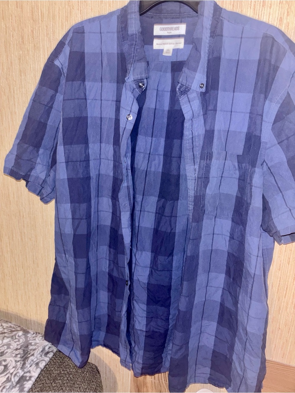 Goodthreads Navy and Light Blue Plaid Short Sleeve Shirt